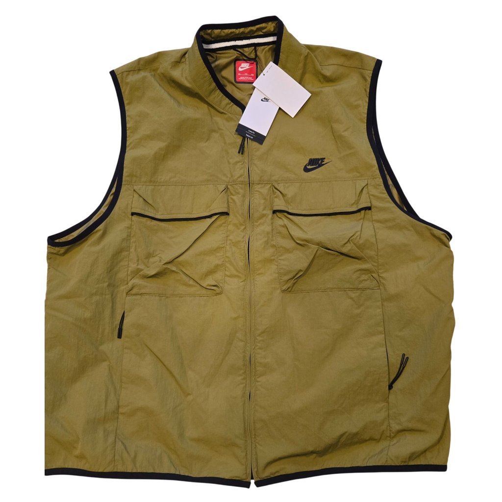 Nike Men's Tech Woven Vest Fz0748-307 Loose Fit Repels Upv 40+ Olive Green Xxl